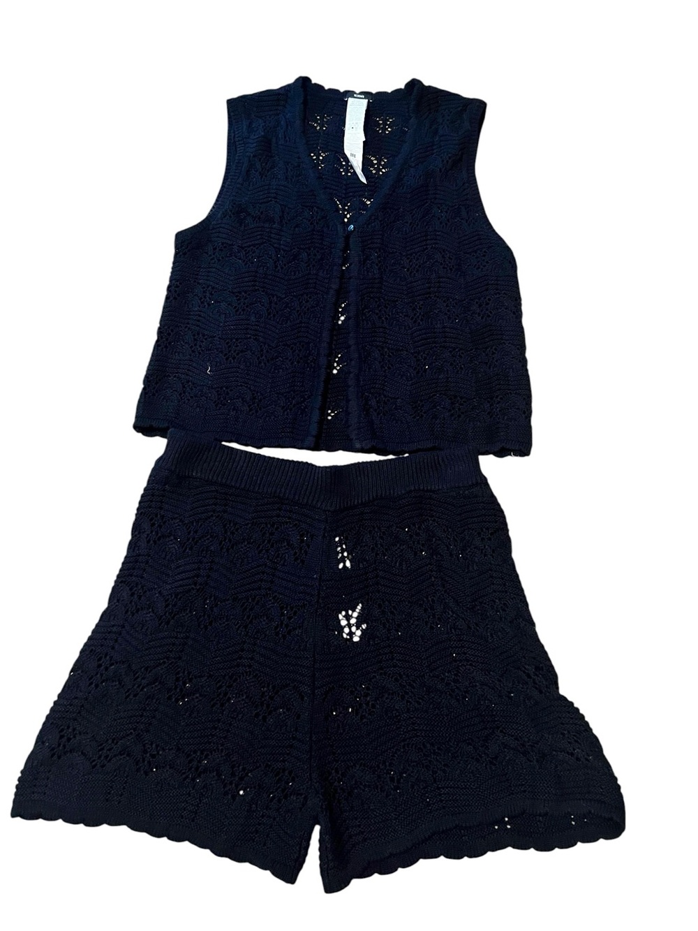Tezenis Black Crochet Knit Vest & Shorts Set new without tags size large